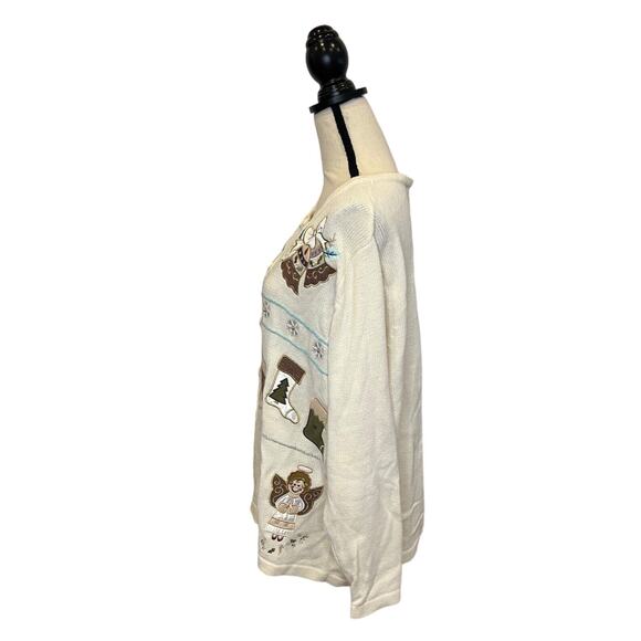 Vintage Bechamel Not Ugly Christmas Cardigan Sweater White Angels Stockings 2XL - Picture 3 of 6